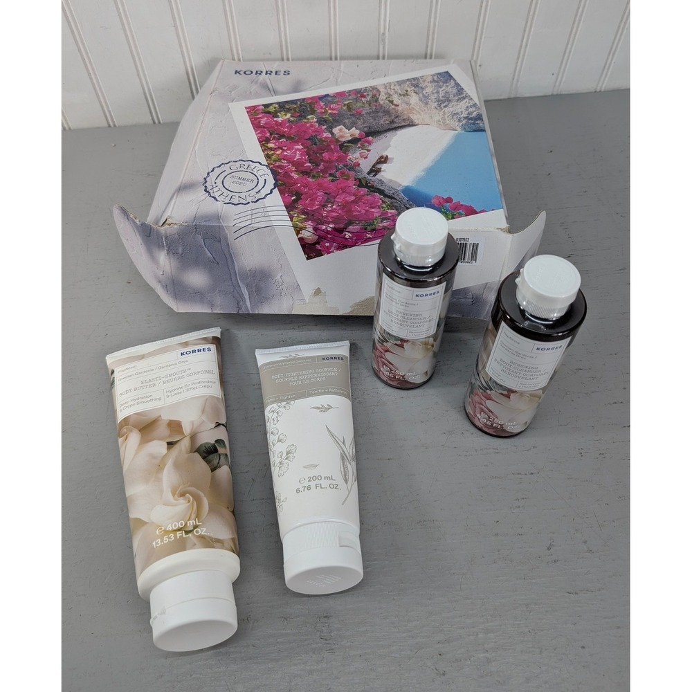 Korres Grecian Gardenia Body Care Set Body Butter Souffle Cleanser 4pc NIB